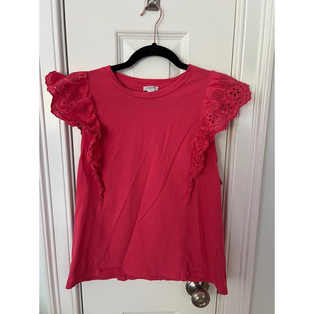 J.Crew Re-Imagined Pink Eyelet Flutter Sleeve Ruffle Top Women Large Cotton